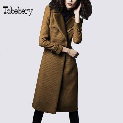 tobebery2018秋冬新款修身千鸟格呢子大衣外套欧美时尚过膝外套女