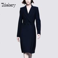 tobebery2018秋装新款欧美时尚呢子大衣长袖收腰毛呢外套女中长款