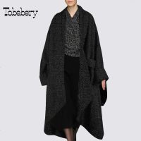 tobebery2018秋冬新款呢子大衣女中长款开衫宽松披肩修身直筒外套