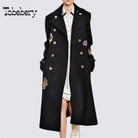 tobebery2018秋冬季新款加厚毛呢外套双排扣黑色大衣女长款过膝潮