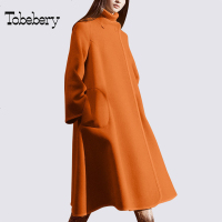 tobebery毛呢外套女中长款2018新款秋冬斗篷呢子大衣焦糖色过膝