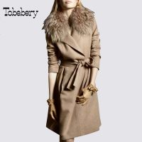 tobebery2018冬季新款欧美修身呢大衣时尚大毛领羊毛呢外套中长款