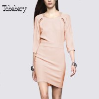 tobebery2018秋装新款女七分袖职业打底连衣裙修身包臀气质一步