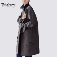 tobebery欧美格子大衣2018秋冬季新款宽松中长款毛呢外套女加厚