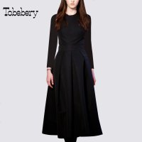 tobebery复古冷淡风连衣裙女2018秋装新款赫本小黑裙收腰a大摆裙