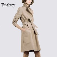 tobebery2018秋装新款卡其色英伦女士修身风衣外套女中长款外套