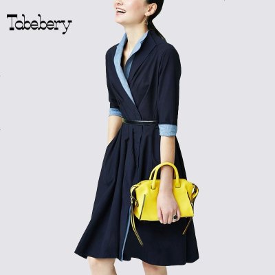 tobebery2018秋装新款女名媛气质裙子中袖显瘦中长款外套式连衣裙