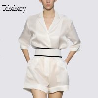 tobebery2018夏季新款欧洲站时尚气质高腰阔腿短裤套装两件套女