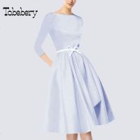 tobebery2018秋季新款收腰A字裙修身显瘦中长款连衣裙名媛女装潮