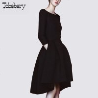 tobebery欧美女装2018秋装新款赫本风小黑裙连衣裙春秋显瘦a字裙