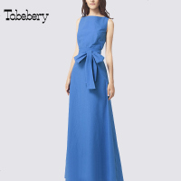 tobebery蝴蝶结淑女长裙子2018夏装新款修身收腰无袖A字连衣裙女