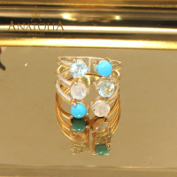 ANATOLIA月光石睡美人松石托帕石戒指黄铜镀14k金手饰纯手工制作