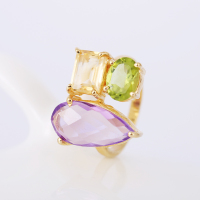 ANATOLIA紫水晶黄水晶橄榄石戒指黄铜镀14k金镶嵌手饰品手工制作