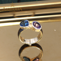 ANATOLIA托帕石堇青石紫水晶月光石睡美人松石戒指铜镀黄金手饰品