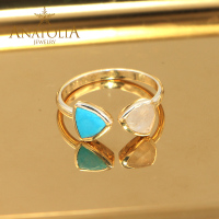 ANATOLIA进口戒指堇青石托帕石紫水晶月光石睡美人松石戒指铜镀黄金手饰品