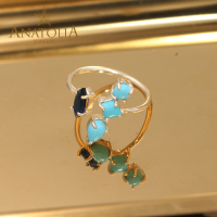 ANATOLIA进口蓝宝石睡美人松石月光石托帕石戒指铜镀14k金手饰纯手作