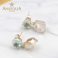 ANATOLIA托帕石月光石睡美人松石耳坠耳环黄铜镀14k金纯手工制作