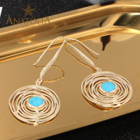 ANATOLIA月光石睡美人松石宝石耳环黄铜镀14k金原创纯手工制作