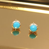 ANATOLIA睡美人松石月光石托帕石耳钉黄铜镀14k金纯手工制作原创