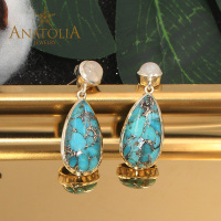 ANATOLIA印度进口耳坠月光石托帕石紫水晶绿松石耳坠耳环铜镀14k金纯手工制作