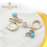 ANATOLIA月光石睡美人松石耳坠宝石耳环铜镀14k金原创纯手工制作
