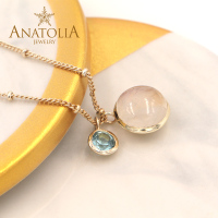 ANATOLIA月光石紫水晶托帕石睡美人松石项链吊坠镀14K金首饰手作