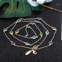 ANATOLIA托帕石紫水晶茶晶橄榄石黄水晶项链吊坠14k金纯手工制作