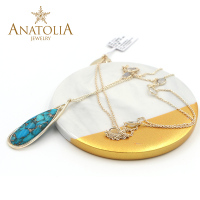 ANATOLIA绿松石托帕石拉长石紫水晶项链吊坠黄铜镀14K金首饰手工制作