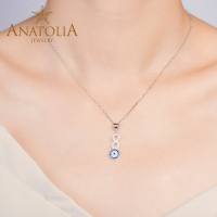 ANATOLIA土耳其恶魔之眼s925纯银镀金项链女锁骨链蓝眼睛圆形吊坠
