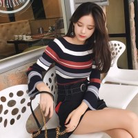 毛针织衫女装2018秋装新款韩版修身条纹套头打底长袖上衣春秋季潮