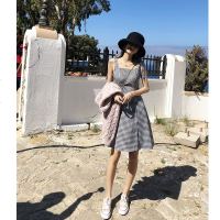 谜秀吊带连衣裙女2018秋装新款韩版复古格子法式少女sukol裙子潮