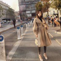 谜秀两种穿法 2018新款chic早秋中长款双排扣外套风衣女春秋装