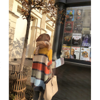 毛衣外套女2018秋装新款韩版宽松条纹中长款初秋温柔风针织开衫