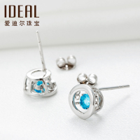 IDEAL爱迪尔珠宝彩宝灵动托帕石耳钉女18k金镶嵌宝石耳环心水之蓝泡泡款圆形彩宝耳坠耳饰纪念日生日情人礼物DQ0005