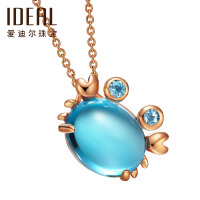 IDEAL爱迪尔珠宝18k金托帕石兔宝宝钻石吊坠女彩宝啾啾鸟宝石项链18k红镶嵌彩宝螃蟹宝宝挂坠送礼物PD15848GA