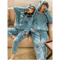 歌瑞尔冬季法兰绒可爱卡通男女士睡衣情侣保暖长袖家居服套装 潋滟