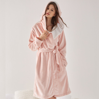 歌瑞尔秋冬珊瑚绒睡衣女加厚保暖法兰绒睡袍女士性感浴袍 樱栏