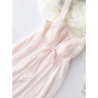 歌瑞尔新款甜美可爱时尚舒适休闲纯色蝴蝶结女士睡衣睡裙19047HD