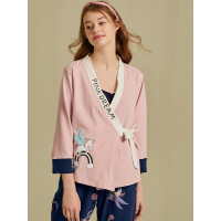 歌瑞尔可爱卡通开衫绑绳长袖睡衣女秋季纯棉三件套家居服19078HL