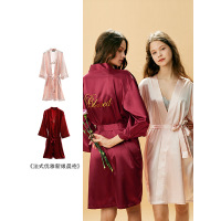 歌瑞尔绑绳睡衣女夏薄款结婚婚庆新娘晨袍睡裙睡袍家居服19103HD
