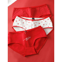 歌瑞尔可爱中腰平角裤女红色本命年内裤组合【3条装】20001BM