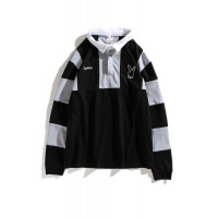 Supreme秋冬新款衬衣领卫衣男女款休闲长袖T恤薄款黑色