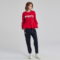 logo印花荷叶边摆长袖卫衣