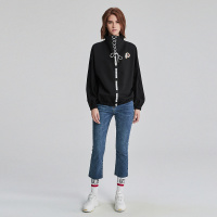 撞色印花长袖卫衣