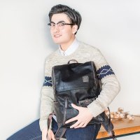 yok双肩包男士背包韩版旅行包电脑包时尚潮流皮质休闲大学生书包