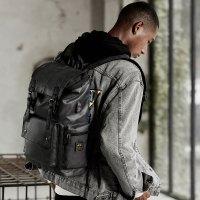 yok双肩包男背包男休闲韩版潮时尚潮流帆布电脑包学生书包旅行包