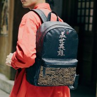 yok盖世英雄双肩包男背包中国风潮牌刺绣旅行时尚潮流韩版潮书包