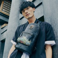 yok胸包男士刺绣休闲中国风潮牌背包时尚潮流青年单肩斜挎包街头