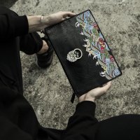 yok手拿包男士刺绣信封包中国风个性潮牌休闲潮包手抓包韩版潮