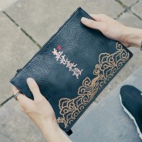 yok手拿包男士中国风刺绣信封包青年皮质休闲个性潮牌男包手包